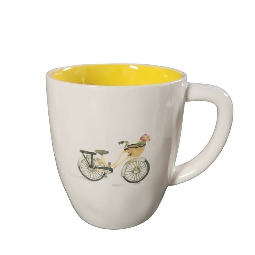 Rae Dunn White Yellow Bicycle Coffee Mug